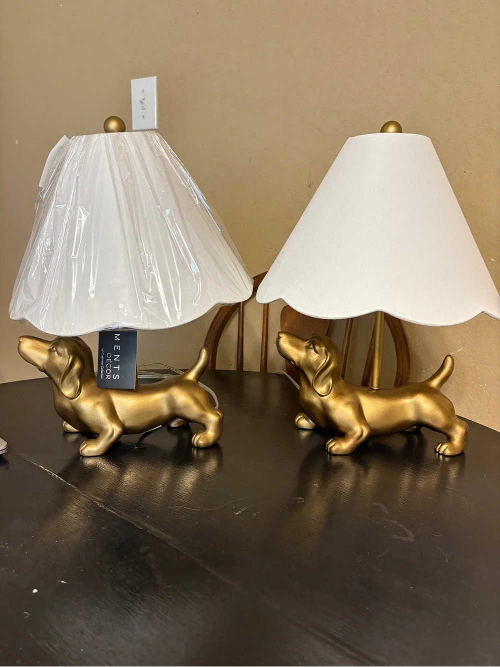 Golden Dachshund Table Lamp with White Scalloped Shade - ONE LAMP!!!